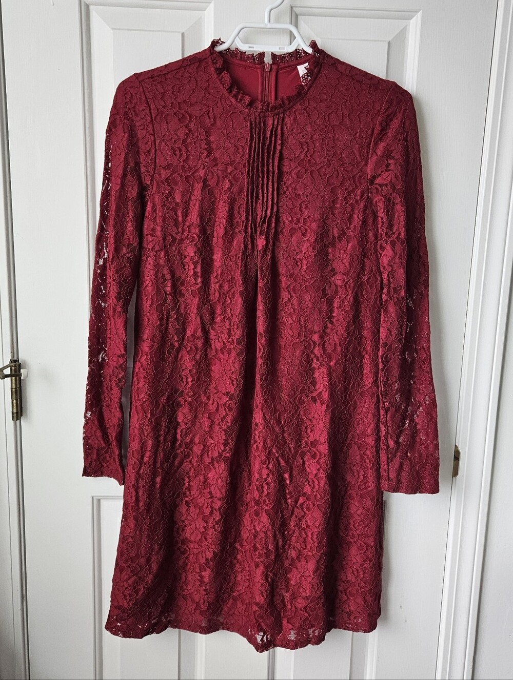Ivy City Co Burgundy Floral Lace Long Sleeve Dress XS